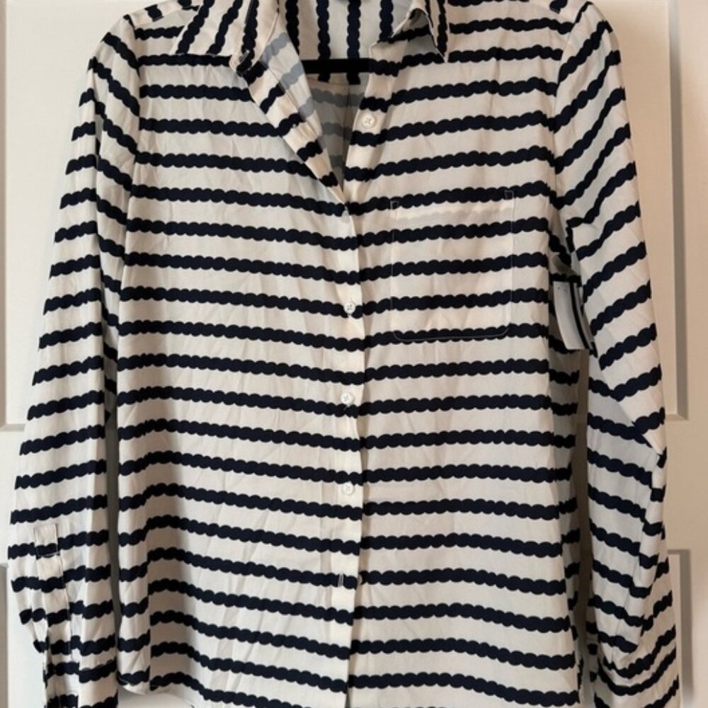 Lands’ End Black and White Striped Button-Up Shirt sz 8